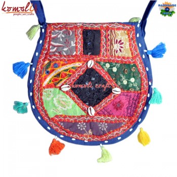 Oval Shape Patchworking Banjara Bag with Neon Color Fabric