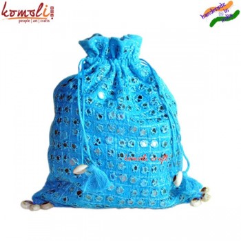 Electric and Neon Colors - Mirrorworking Shoulder Banjara Bags with Drawn String and Strap