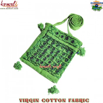 Mirror Work Sling Bag with Drawn String - Green Banjara Mirror Work Cotton Bag