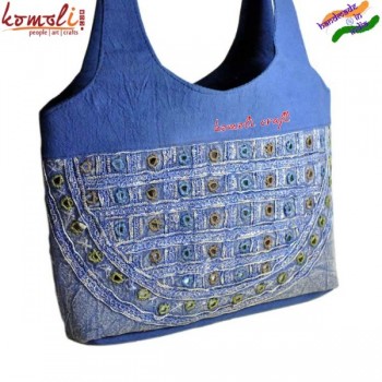 Azure - Fashionable Denim Mirror Working -  Large Shoulder Tote Bag - Banjara Gypsy Bag