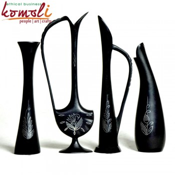 One Two Three Four - Quadra Tiny Vases - Black Metal Bidri Working Silver Inlaid