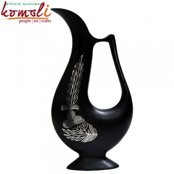 Sterling Ewer - Bidri Work Flower Vase With Silver Inlay Work Black Metal Handicraft