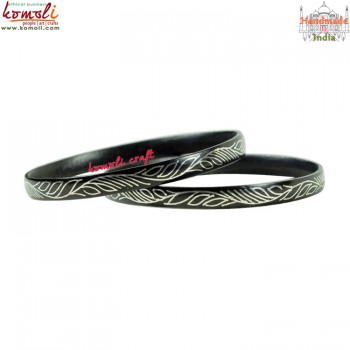 The Creeper - Silver Engraved Black Metal Bidri Craft Handmade Bangle Bracelet