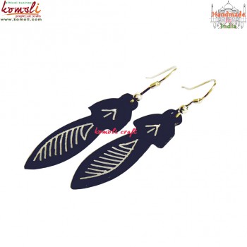 Leafy Handmade Black Metal Ear Ring Bidri Craft