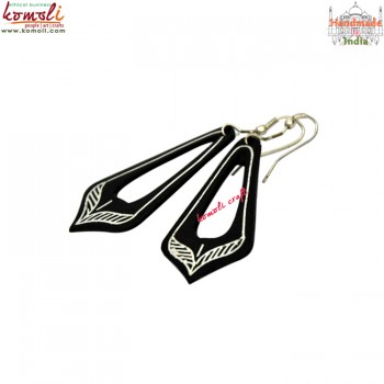 Glittering Rhombus Ear Rings Black Metal Bidri Earrings