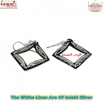 Dazzling Diamond Black Metal Silver Inlay Earrings