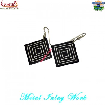 Diamond-in-Diamond Metal Inlay Work Bidri Earrings