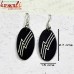 Vowel Shape Black Metal Silver Inlay Earrings