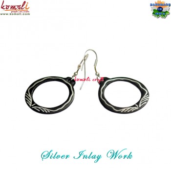 Black Metal Silver Inlay Ring Earrings  (Small)