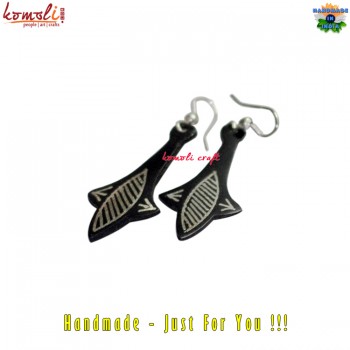 Grapnel Anchor Black Metal Bidri Art Silver Inlay Earrings