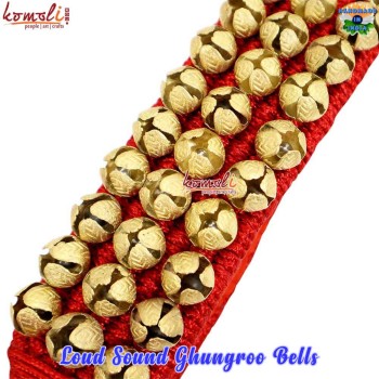 Red Dancing Ghungroo Pad, Large 3 lines brass bells ghungroo anklet bells