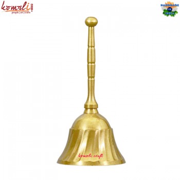 Golden Polished Brass Pooja Hand Bell For Home Temple Decoration