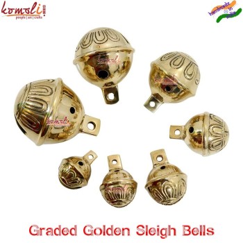 Solid Brass Sleigh Bells, Golden Christmas Bells, Indian Handmade Bells