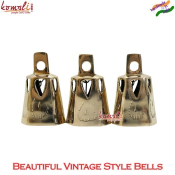 Vintage Style Brass Bells, Hexagonal Unique Shape