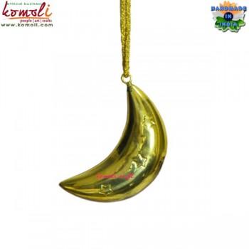 Moon Shape 3D Brass Metal Shiny Golden Christmas Ornaments Decoration Ornaments