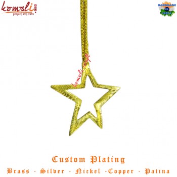 Small Golden Flat Star Ornament -  Custom Brass Metal Christmas Decoration