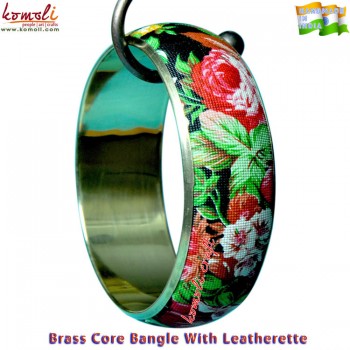 Floral Garden Leatherette and Brass Bangle