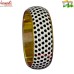 Black Polka Dots - Handmade Brass Bangle With Leatherette Fitting 	