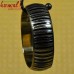 Black and Silver Striped Brass Leatherette Bangle