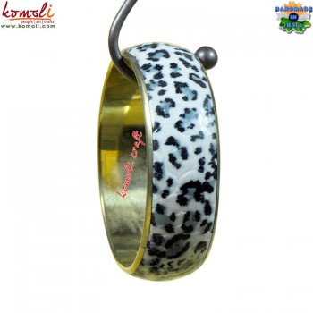 White Black Brass Leatherette Bangle Bracelet Custom