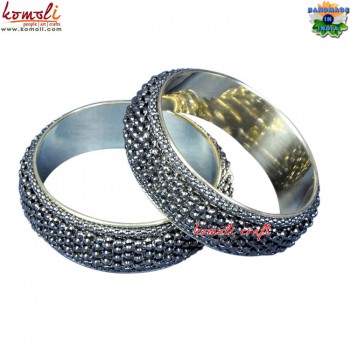 Inter-mesh Black Chain Brass Metal Twin Set Bangles