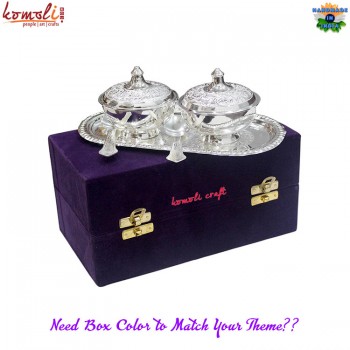 Royal Choice Brass Metal Silver Plated Bowl Set in Purple Velvet Box Wedding Gifts