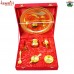 7 Piece Golden Brass Pooja Thali Set in Velvet Box, Indian Wedding Return Gift, Diwali Gifts