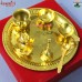 7 Piece Golden Brass Pooja Thali Set in Velvet Box, Indian Wedding Return Gift, Diwali Gifts