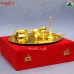 7 Piece Golden Brass Pooja Thali Set in Velvet Box, Indian Wedding Return Gift, Diwali Gifts