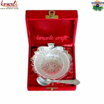 Intricate Leaf Design Silver Plated Brass Bowl Set Baby Shower Gifts