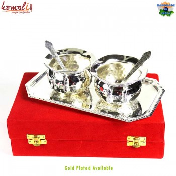 Handi Shape Silver Plated Tie Bowls Gift Set for Indian Wedding Return Gifts Favors Giveaways