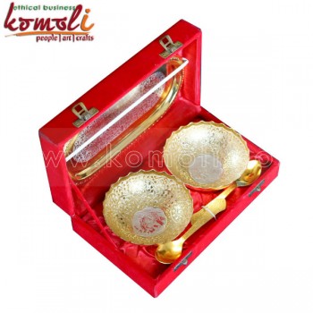 Golden 5 Piece Silver Plated Gift Set - Return Gifts for Indian Wedding