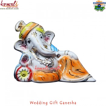 Resting Ganesha with Floral Dot Pagadi Ceramic Ganesha Car Dashboard Murti