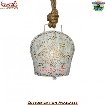 Beautiful Christmas Favor - A White Cow Bell With Golden Cone Painting - Many Sizes 