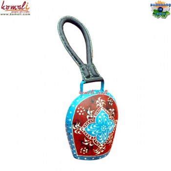 Gola Cow Bell with Blue and Red with Leather Strap - Cone Painting