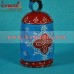 Blue and Red Round Hand Painted Medium Cow Bell - Amazing Cone Painting
