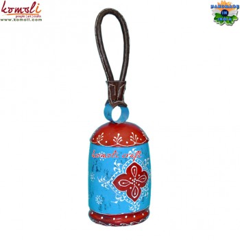 Blue and Red Round Hand Painted Medium Cow Bell - Amazing Cone Painting