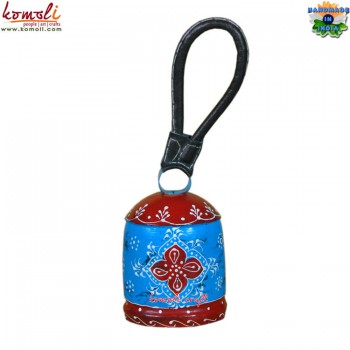Blue and Red Round Hand-painted Small Cow Bell - Amazing Cone Painting