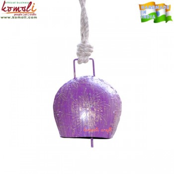 Small Purple Hand-Painted Golden Flower Cow Bell For Decoration