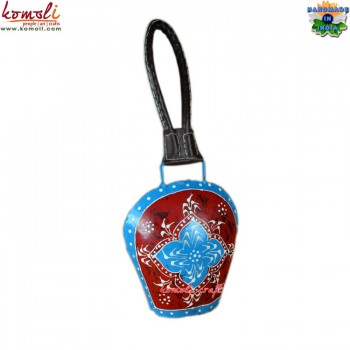 Gola Large Cow Bell with Blue and Red with Leather Strap - Home Garden Decorative