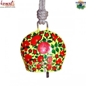 Yellow Red Floral Design Hand Painted Iron Garden Bell