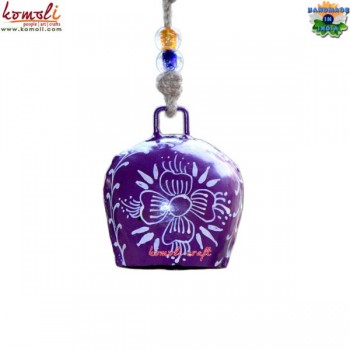 The Queen - Tiny Purple Cowbell with White Flower Design - Cone Painting