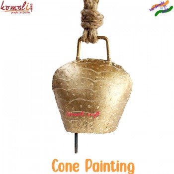 Golden Wave Design Handmade Cone Painting Home Garden Decoration Iron Metal Cow Bell