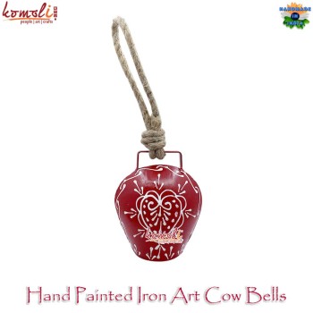 Hand Painted Small Red Heart Cow Bells for Christmas Decor