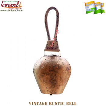 Gola Shape Rustic Cow Bell with Leather Handle for Home Garden Patio Outdoor Decoration