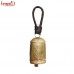 Rustic Golden Barrel Shape Tall Iron Metal Bell - Decorative Cow Bell - Leather Hanger - 7 Inch