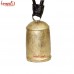 Rustic Golden Barrel Shape Tall Iron Metal Bell - Decorative Cow Bell - Leather Hanger - 7 Inch