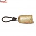 Rustic Golden Barrel Shape Tall Iron Metal Bell - Decorative Cow Bell - Leather Hanger - 7 Inch