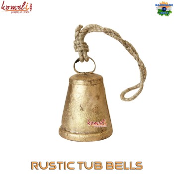 Small Rustic Tub Bell - Golden Bells for Christmas Crafts - Wooden Striker