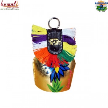 Legendary Swiss Cow Bell With Silk Screen Printing - Brass Body and Leather Hanger - Flower Design